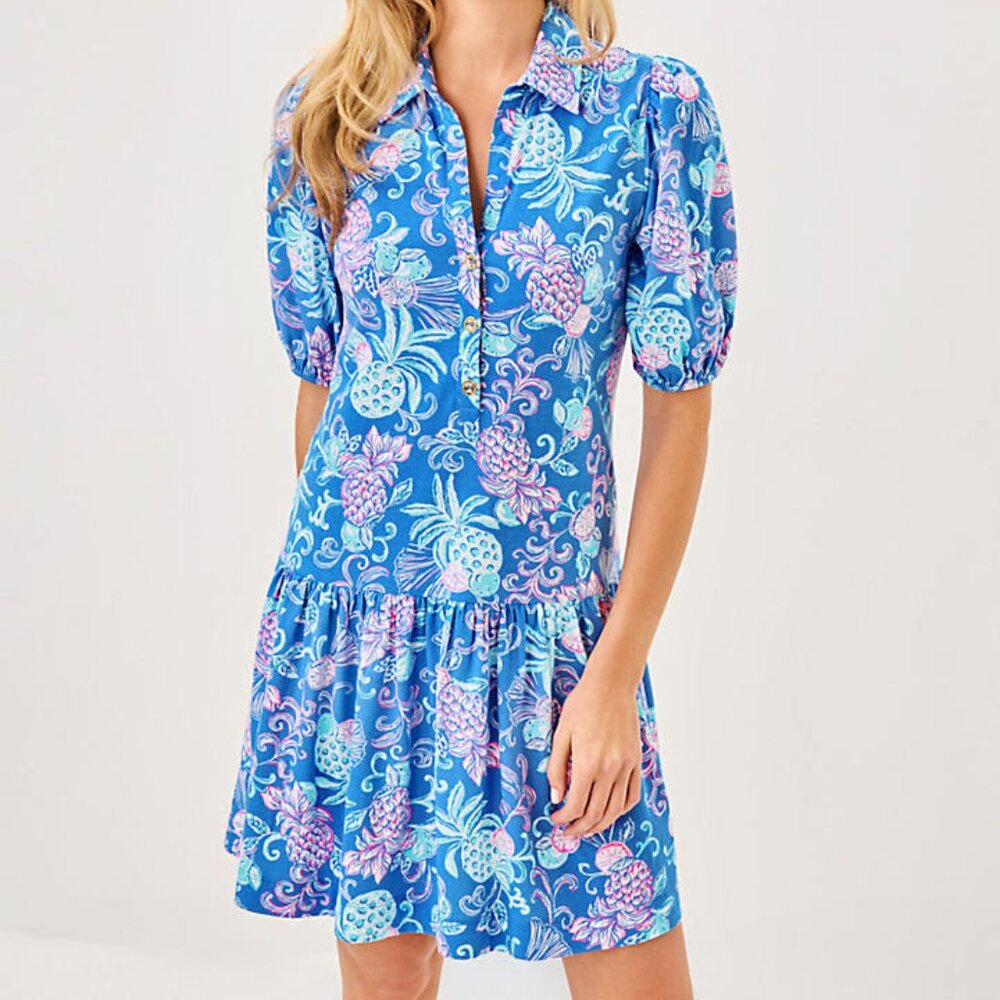 NWT Lilly Pulitzer Bingley Dress in Sunwashed Blue Citrus Crush Women's LARGE